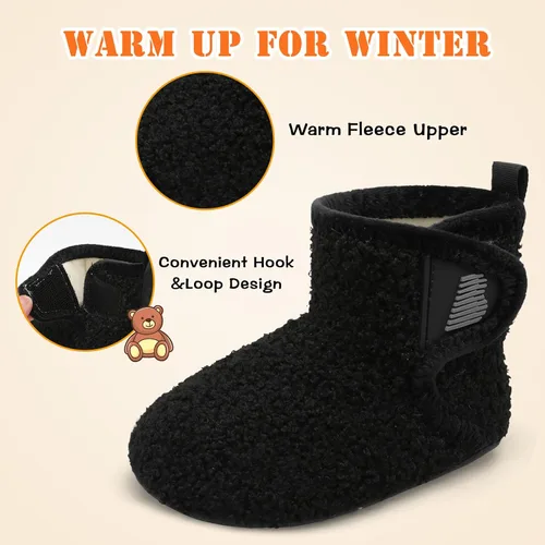 Vista 2 de BARERUN Pantuflas para niños y niñas, zapatos de casa para bebés, botines de invierno de felpa acogedora para niños, pantuflas cálidas y ligeras