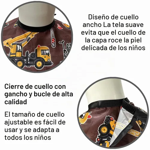 Vista 2 de Pelocapa Capas de corte de cabello para niños, impermeables, capas de champú para niños y niñas, 39 x 51 pulgadas (vehículo de construcción)