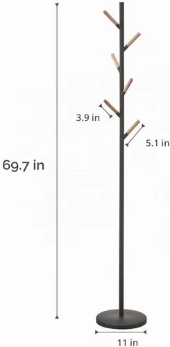 Vista 9 de Yamazaki Inicio Perchero independiente con ganchos de madera, ahorro de espacio de acero talla única negro
