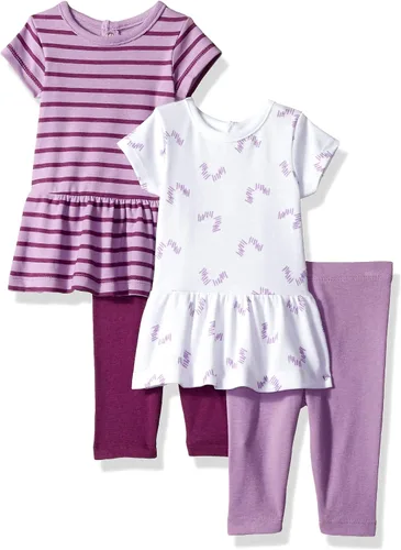 Vista 4 de Hanes Ultimate - Conjunto de 2 vestidos de manga corta para niñas con 2 leggings Rosa(Pink Fun)