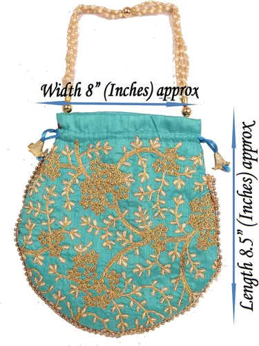Vista 2 de Touchstone Bolsa tradicional india bordada a mano para regalos de compras, joyería de boda, perlas de imitación, cuerda con cordón para mujer.