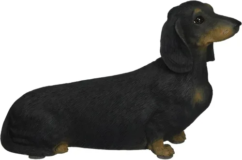 Vista 2 de Sandicast Escultura de perro salchicha negro liso de tamaño medio, sentado