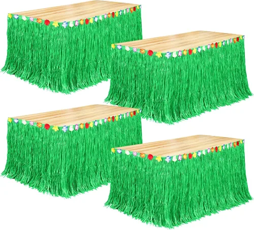 Vista 26 de Fovths Luau - Falda de mesa de hierba natural de 9 pies x 29.5 pulgadas, falda de mesa hawaiana para decoraciones de fiesta hawaiana tropical, Verde