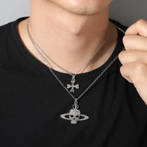 Vista 7 de 3D Saturn Pendant Necklace for Women - Anime NANA Cool Girl Punk Saturn Planet Necklace Gothic Jewelry Christmas Gifts