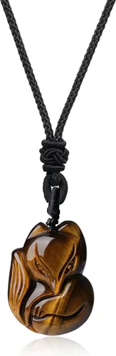 Vista 7 de COAI Collar con dije de zorro de piedra para hombre y mujer
