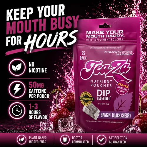 Vista 2 de Teaza Bangin' - Bolsas energéticas de hierbas alternativas al tabaco sin nicotina, bolsas de inmersión saludables para tabaco, sabor prémium a