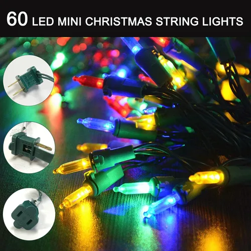 Vista 3 de Luces de cadena de Navidad multicolor parpadeantes enchufables, 2 paquetes de 60 luces LED cada uno, 17 de 60 luces parpadeantes, conecta hasta 45
