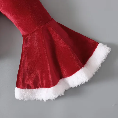 Vista 7 de Conjunto de 3 piezas de disfraz de Papá Noel para niña, de Navidad, con parte inferior acampanada, pantalones de terciopelo