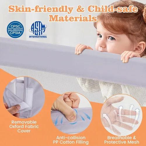 Vista 4 de BABY JOY - Barandillas de cama para niños pequeños, extralargas, protector de cama de seguridad abatible para cuna convertible, barandilla plegable