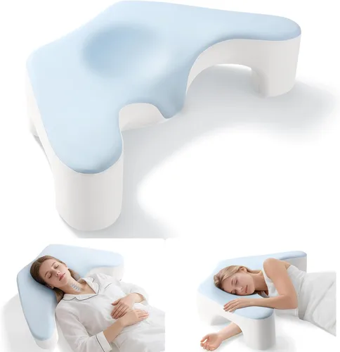 Vista 8 de Almohada para dormir de lado para aliviar el dolor de hombro, almohada de espuma viscoelástica con diseño de orificio para el brazo y soporte