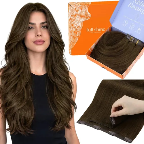 Vista 11 de Full Shine - Extensiones de cabello sin costuras con clip, color marrón oscuro
