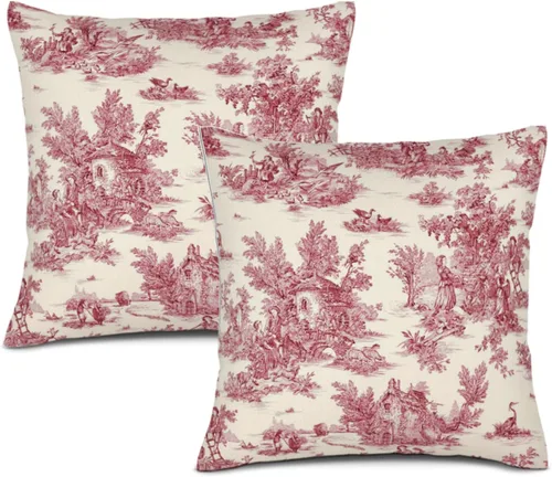 Vista 15 de Blue Toile - Juego de 2 fundas de almohada estilo rústico francés, fundas de almohada vintage de 18 x 18 pulgadas, para sofá, sala de estar