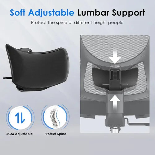 Vista 4 de Ergonomic Mesh Office Chair with Adjustable Lumbar Support and Headrestomfy Computer Chair with 3D Armrest Recling Swivel Chair for Home, Office