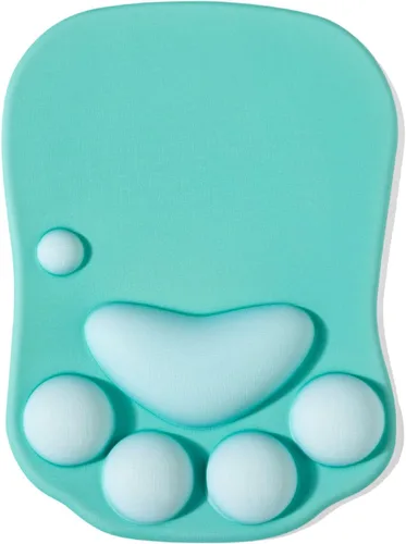 Vista 7 de Alfombrilla de mouse ergonómica con diseño de pata de gato, con soporte para muñeca, gel de silicona, diseño lindo y kawaii, azul y rosa, hogar