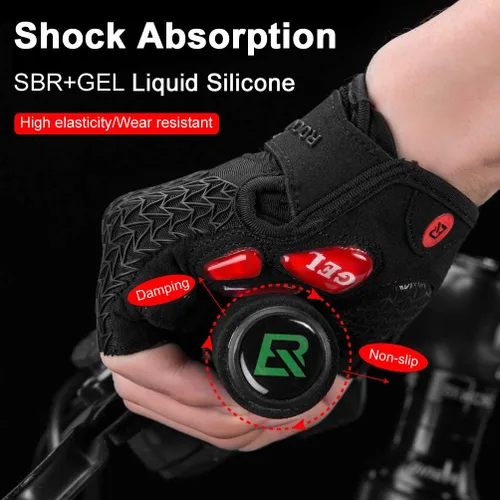 Vista 4 de ROCKBROS Guantes de ciclismo de carretera para hombres y mujeres Guantes de viaje medio dedo guantes de ciclismo con gel acolchado absorción