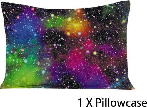 Vista 8 de Juego de sábanas bajeras de galaxia para niñas y niños, 2 piezas, 1 sábana de bolsillo profundo con 1 funda de almohada de microfibra sin arrugas