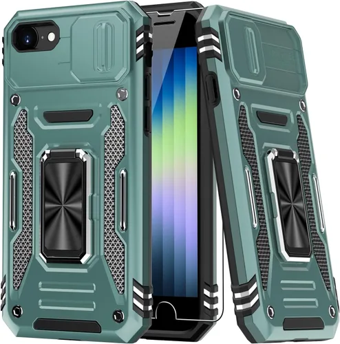 Vista 8 de MERRO Funda para iPhone 13 Pro con protector de pantalla, protección de cámara deslizante, funda resistente de grado militar con soporte magnético