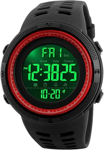 Vista 6 de Relojes digitales para hombre multifunción con alarma, cronómetro, LED, relojes deportivos al aire libre, reloj militar impermeable Verde militar