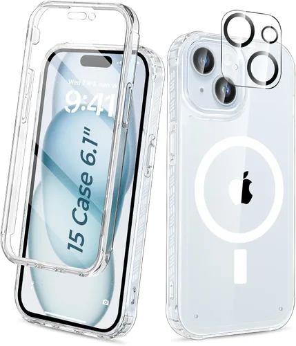 Vista 48 de Funda para iPhone 15 de cuerpo completo, protector de pantalla integrado, con protector de lente de cámara, [antiamarilleamiento], funda protectora