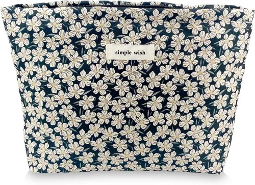 Vista 11 de Bolsa de maquillaje estética grande, bolsas de cosméticos florales para mujeres y niñas, organizador de maquillaje de lona con cremallera, bolsa
