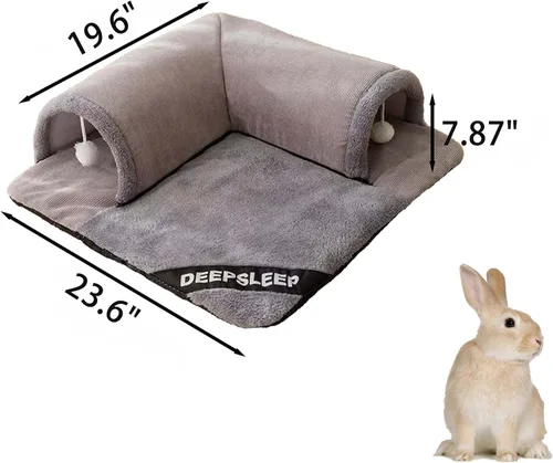 Vista 4 de Cama túnel de conejo con alfombrilla de felpa extraíble, escondite suave y tubo de juego para conejitos, conejillos de indias, chinchillas, gatos