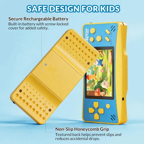 Vista 5 de Juegos de mano para niños de 4 a 12 años, 168 videojuegos retro integrados, reproductor de juegos portátil con pantalla de 3.2 pulgadas, recargable