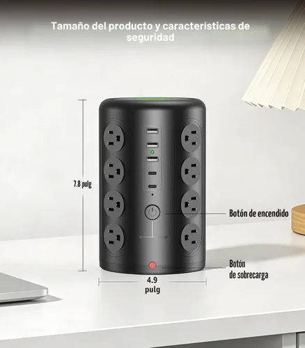 Vista 5 de Torre de tira de alimentación con protector de sobretensión, TenTrend con 16 tomas de corriente y 5 puertos USB (2 USB-C), estación de carga de 2000