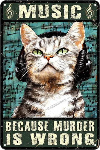 Vista 22 de Cartel de metal divertido vintage con diseño de gato de cocina con texto en inglés «Cat Never Trust A Skinny Cook», póster de metal para el hogar