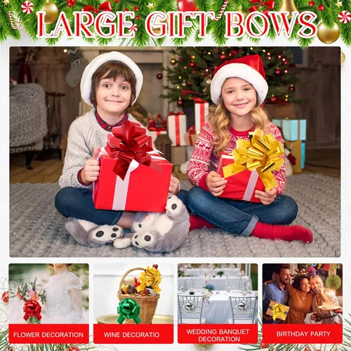 Vista 7 de Poen 30 Lazos de Tirar de Navidad para Envolver Regalos de 5 Pulgadas Lazos de Tirar Grandes de Cinta para Bolsa de Regalo de Vacaciones Caja Cesta