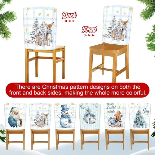 Vista 3 de Buryeah 6 fundas para respaldo de silla de Navidad, 6 estilos, extraíbles, lavables, elásticas, para comedor, fundas protectoras de sillas Parson
