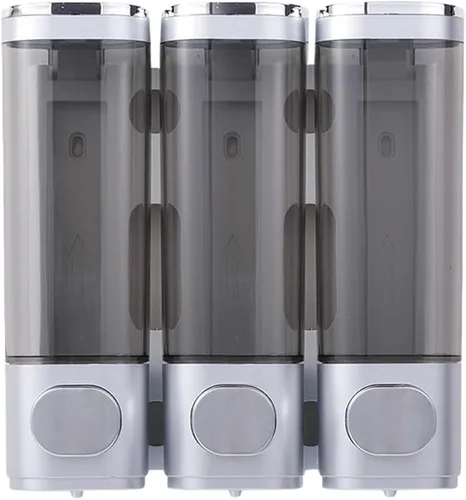 Vista 10 de Shampoo and Conditioner Dispenser 3 Chamber Shower Dispenser No Drill Gray