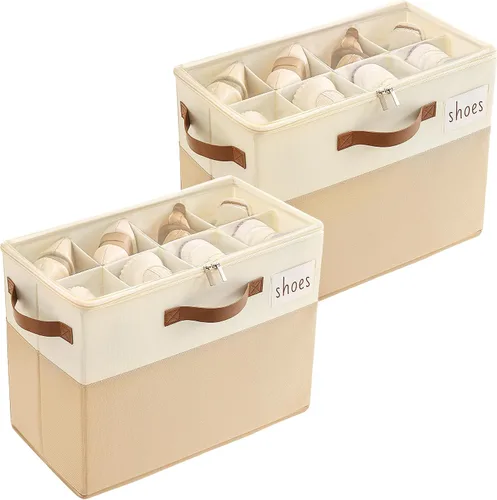 Vista 24 de Varhomax Shoe Organizer Box for Closet, Fabric Shoe Storage Bin with Adjustable Dividers & Clear Cover, Holds up 16-32 Pairs of Sneakers & Sandals