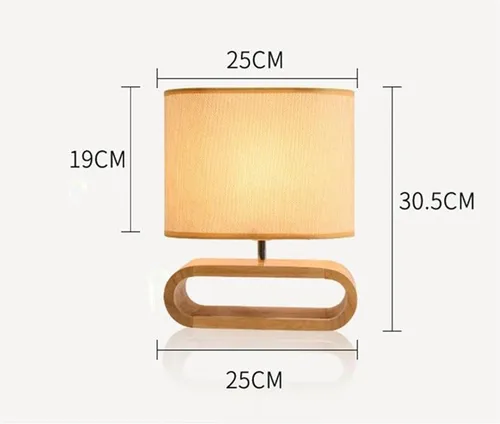 Vista 2 de Lámpara de escritorio LED con base de madera, lámpara de mesa, pantalla de tela, luces de mesa, lámpara de mesita de noche, luces de lectura