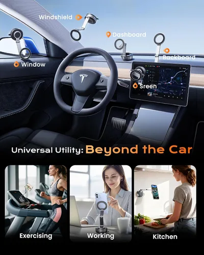Vista 8 de Soporte magnético de teléfono para coche, soporte de brazo largo de 3 ejes
