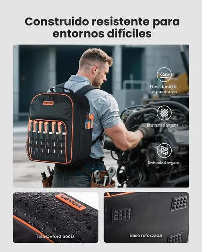 Vista 3 de VEVOR Mochila de Herramientas, 49 Bolsillos, Organizador de Almacenamiento de Herramientas de Servicio Pesado, Bolsas de Trabajo Mochila