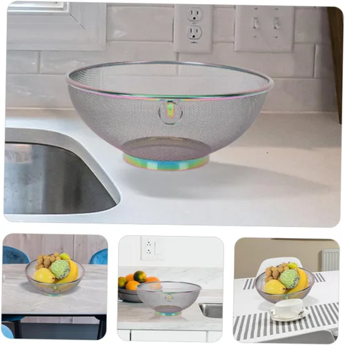 Vista 9 de TEHAUX Stainless Steel Fine Mesh Rice Strainer Bowl Colander for Washing Grains and Vegetables Smooth Polished Surface Kitchen Rinsing Basket