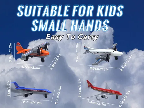 Vista 4 de Crelloci Toy Airplane Paquete de 6 Mini Aviones Fundidos a Presión, el Set de Juego Incluye Planeador y Aviones de Aerolíneas para Favores de Fiesta