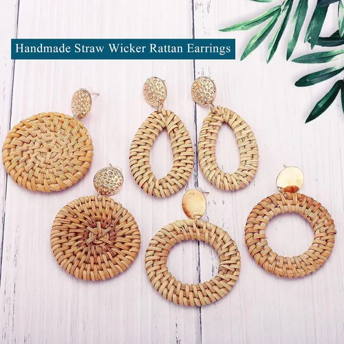 Vista 3 de FIFATA - Aretes colgantes para mujeres y niñas, 20 pares de aretes colgantes de resina acrílica moteada, aretes bohemios de ratán de moda, joyería
