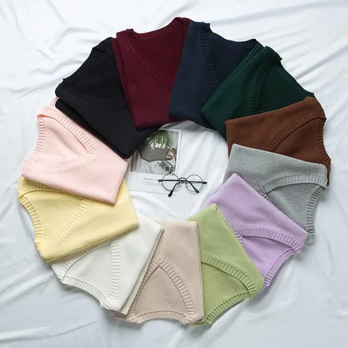 Vista 5 de Blostirno Chaleco de suéter para mujer, cuello en V, uniforme JK, chalecos Kint, sólido, clásico, sin mangas, suéteres