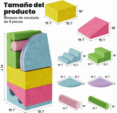 Vista 8 de Teckid Juguetes de escalada para niños pequeños, juego de 8 piezas de bloques de espuma suave para interiores, gateo seguro, escalada