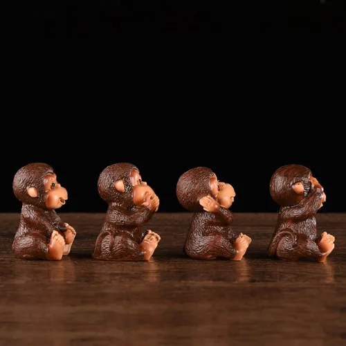 Vista 4 de Figuras de mono de resina See no Evil Hear No Evil Speak No Evil Do No Evil Juego de estatua de mono sabio, marrón, estatua de decoración