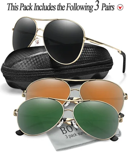 Vista 2 de BOTPOV Gafas de sol de aviador para hombres y mujeres, polarizadas, protección UV400, lente espejada, marco de metal con bisagras de resorte..