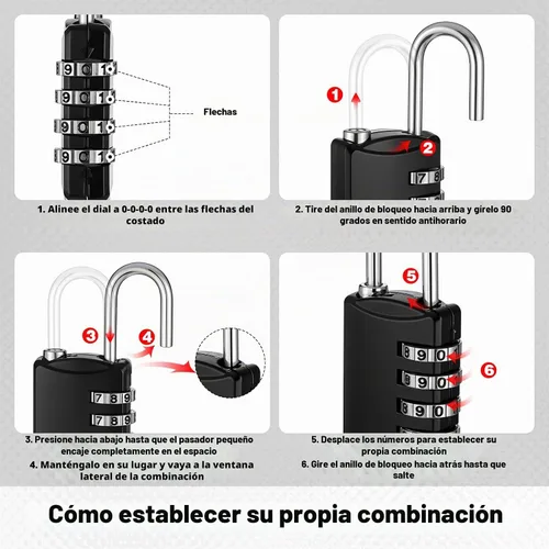Vista 4 de Paquete de 10 candados combinados de 4 dígitos pequeños con número de equipaje, candados impermeables con código de combinación, candado