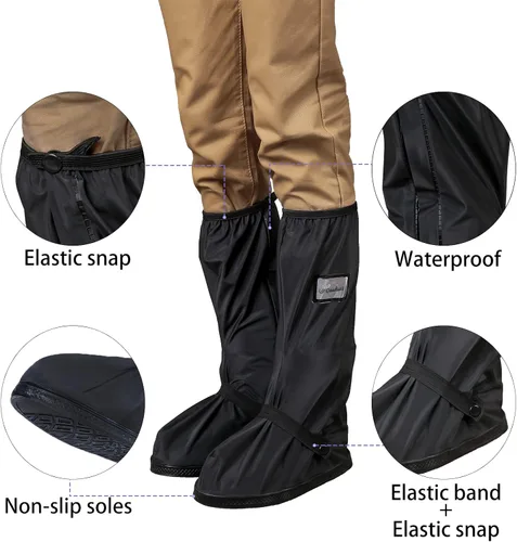 Vista 4 de Tachitali Fundas impermeables para botas de lluvia con reflector para hombre, ropa de lluvia reutilizables y plegables para botas de lluvia