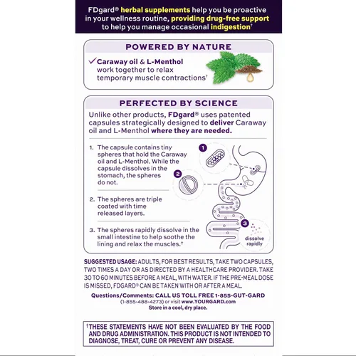 Vista 7 de FDgard Suplemento para la salud intestinal, indigestión, náuseas e hinchazón, malestar estomacal, 36 cápsulas Indigestión, Náuseas e hinchazón