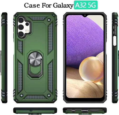 Vista 3 de Yiakeng Funda para Galaxy A32 5G, Samsung A32 5G, fundas protectoras de grado militar con anillo para Samsung Galaxy A32 5G (verde militar)