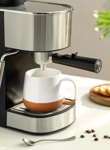 Vista 5 de Teocera Juego de 4 tazas de café de cerámica de 12 oz con asas grandes para bebidas calientes o frías como café con leche, cacao, té o jugo Beige