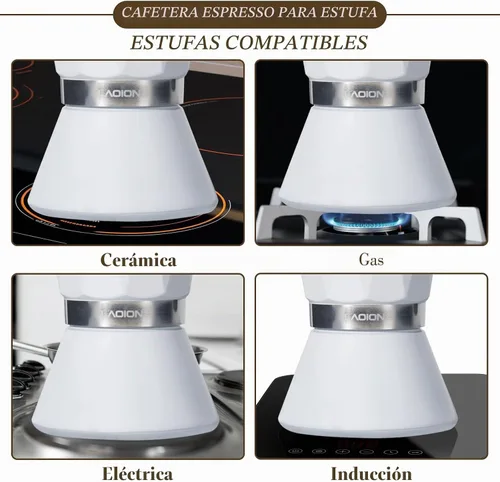 Vista 4 de LAOION Olla de Moka, Cafetera de Espresso de 6 Tazas, Cafetera de Espresso de 300ml Portátil para Estufa, Cafetera Percoladora Compatible con Placas