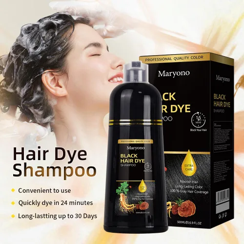 Vista 4 de Maryono Champú de tinte para el cabello castaño oscuro 3 en 1 para cobertura de canas, ingredientes herbarios, color instantáneo, para mujeres