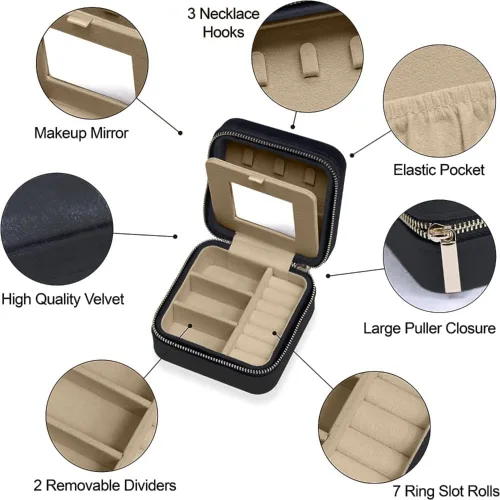 Vista 4 de Joyeros para mujer, estuche de joyería de viaje, organizador de viaje de joyería, pequeño joyero para mujer, estuche de viaje de joyería